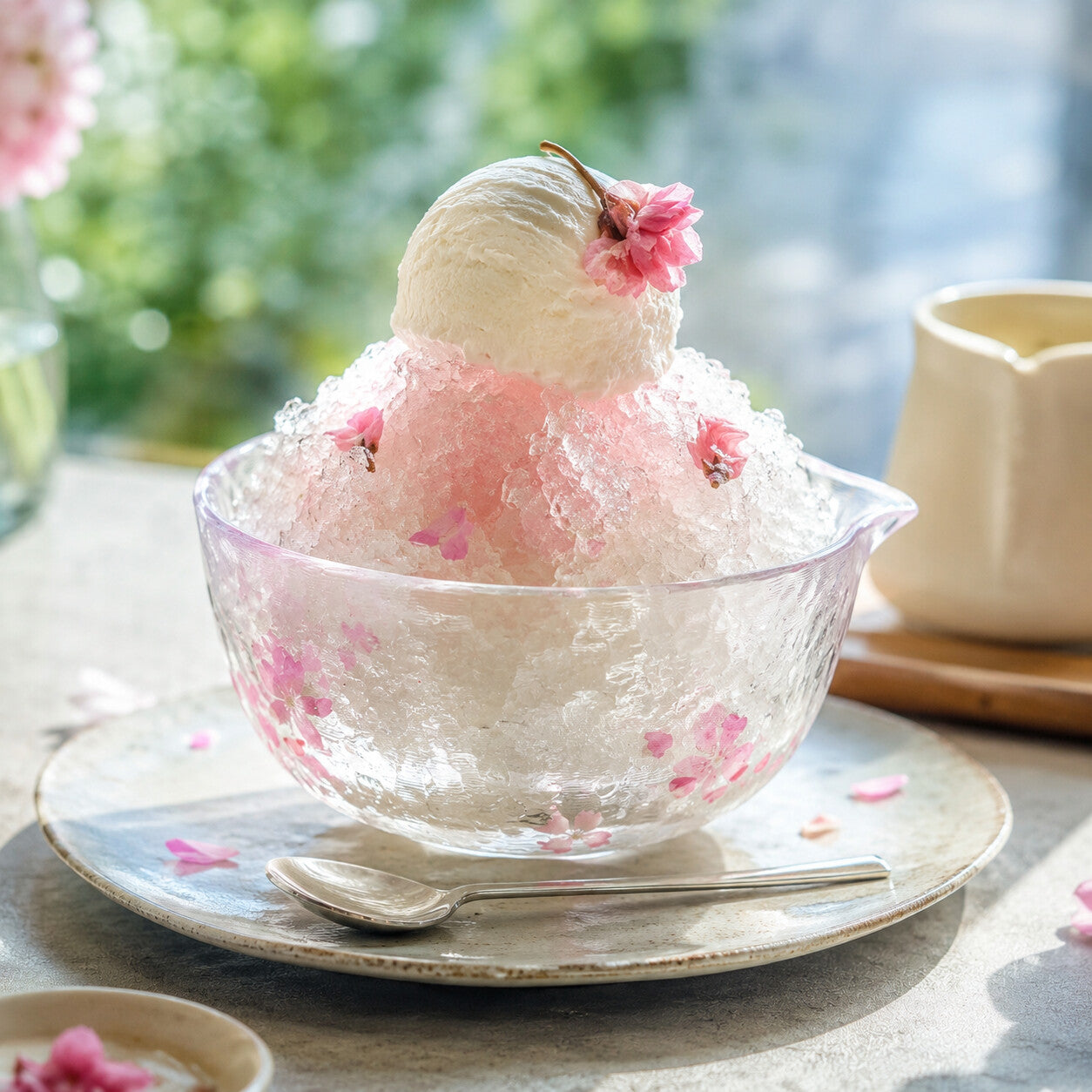 Glass Kataguchi Matcha Bowl – Cherry Blossom Design