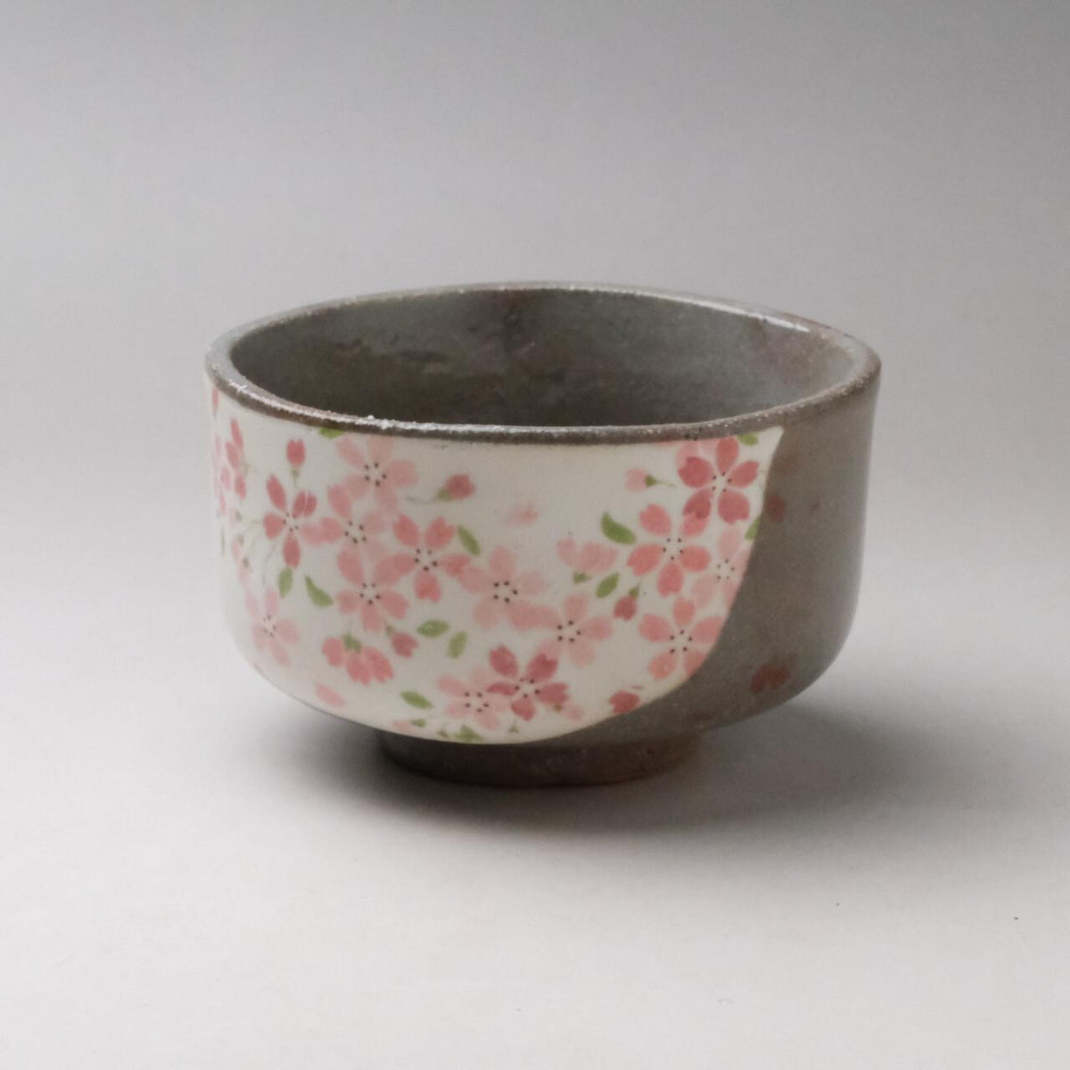 Sakura Matcha Bowl – Grey with Pink Blossoms
