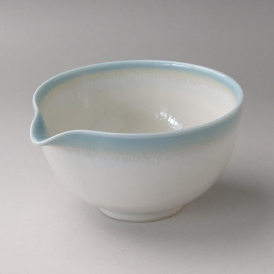Sky Blue Rim Katakuchi Matcha Bowl with Spout